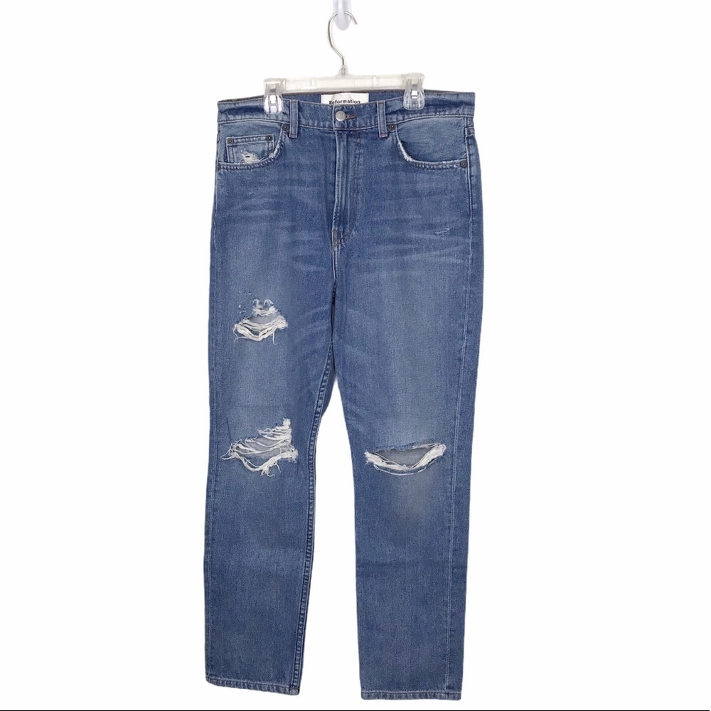 Reformation Julia Blue Crop High Rise Cigarette Jeans